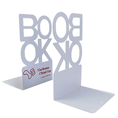 Sujetalibros de Metal Book Forma de Alfabeto Antideslizante Organizador de Libros de Metal para Escritorio, Oficina, Decoración del Hogar, Estudiantes Regalo 1 Par (Blanco, Altura 205 mm)