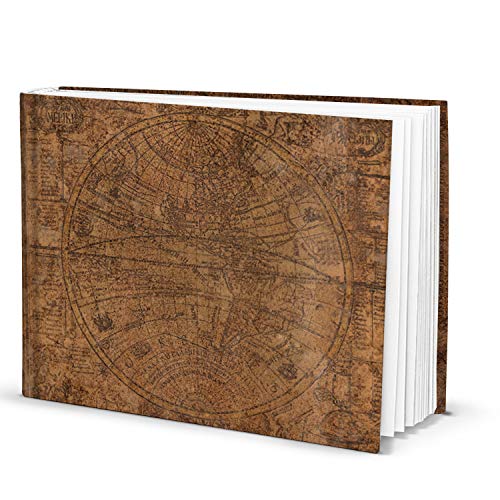 Logbuch-Verlag Cuaderno de hoja blanca DIN A4 formato horizontal con mapa mundi antiguo tapa dura - libreta cuero vintage papelería