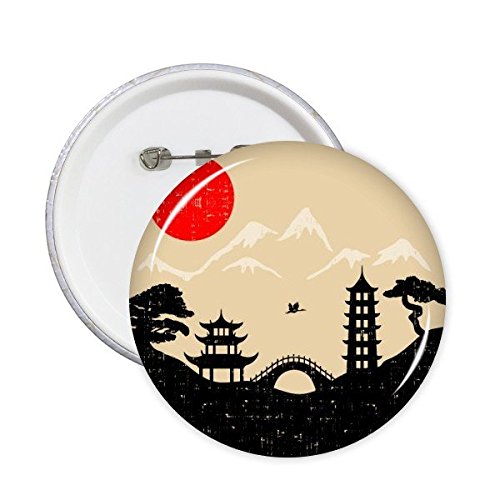 DIYthinker Japón Templo Amarillo Rojo Blanco Negro Puente de la torre Arquitectura pino Fuji Sun Landmark silueta ilustración del arte Modelo redondo botones Botón de la insignia Ropa Decoración 5Pcs